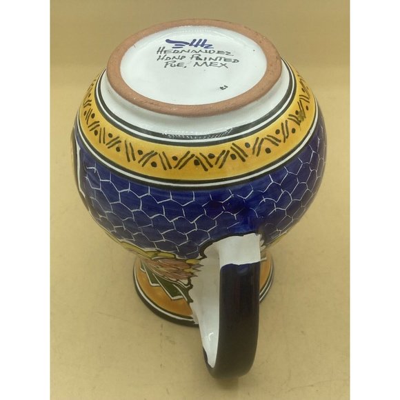 Mexican Puebla Talavera Signed Hernandez Folk Art Pottery Wine Pitcher Jug - Picture 4 of 12